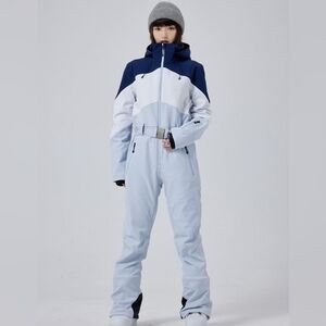 RIUYELE Women's Blue and White Slim Fit Ski Suit
